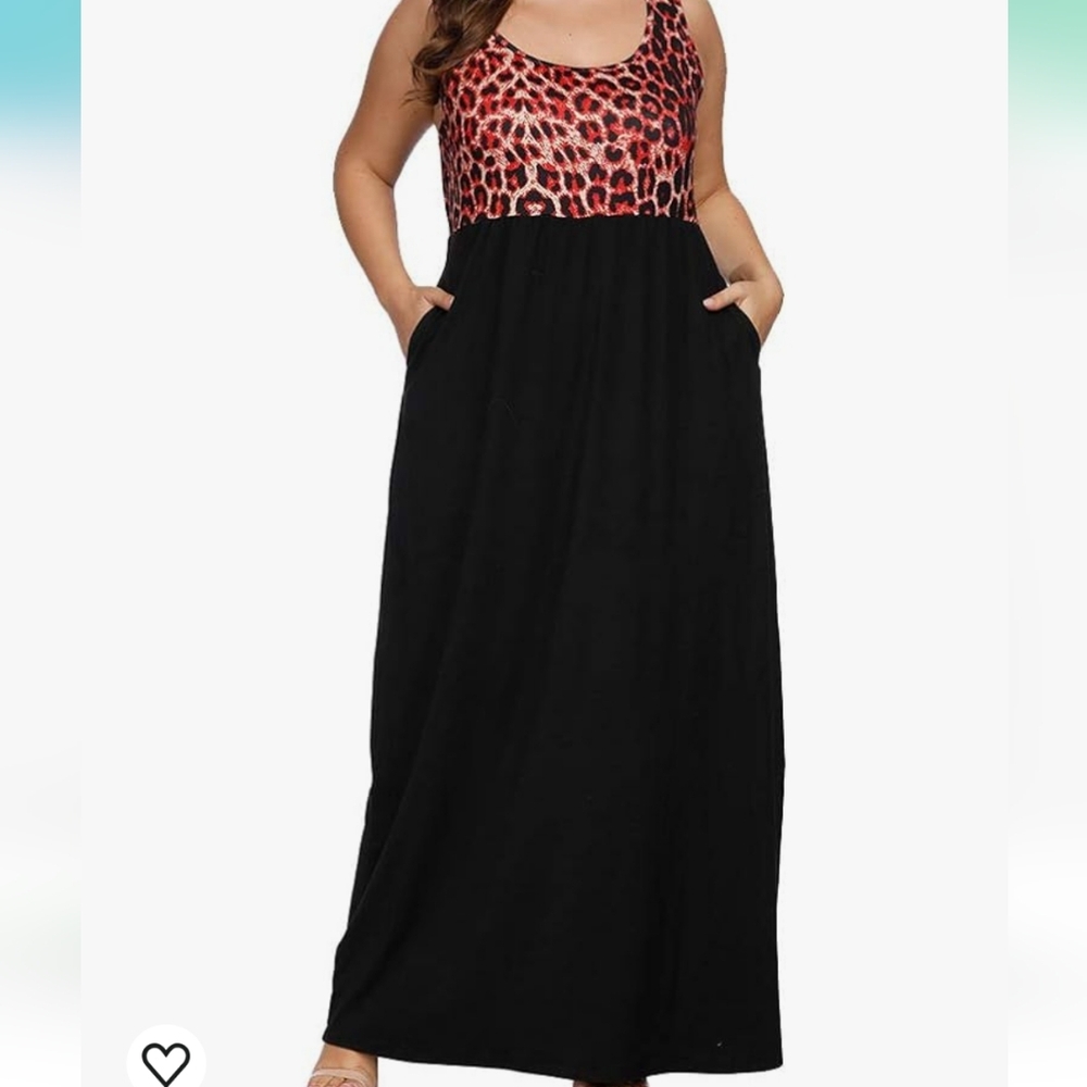 Plus Size Maxi Dresses Leopard Print Sleeveless Casual Women Tank Dress